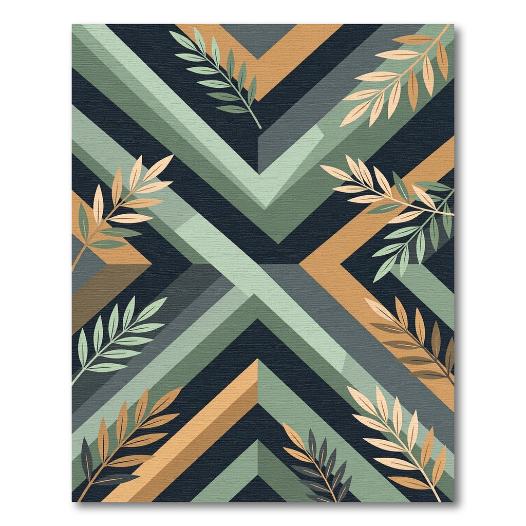 Geometric Sage and Ochre Botanical Art Rug
