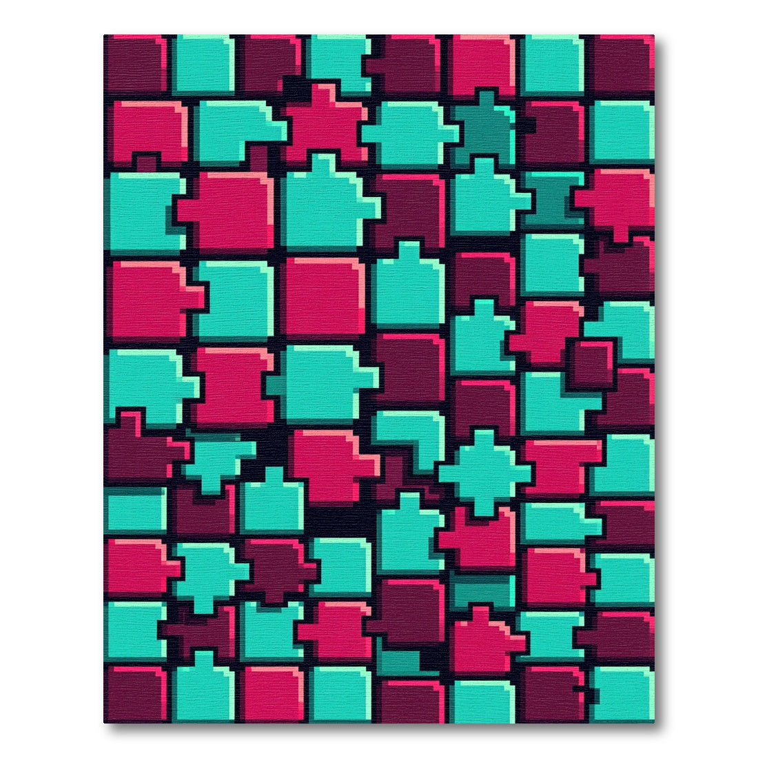 Geometric Pixel Art Teal Magenta Blocks Rug