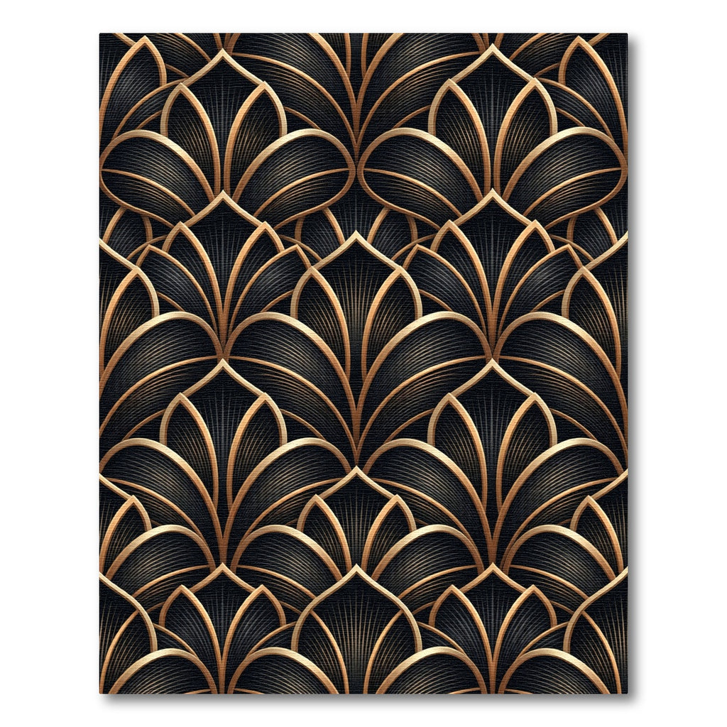 Art Deco Black Gold Fan Rug