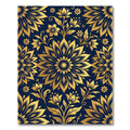 Golden Floral Medallion on Navy Rug