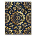 Golden Floral Medallion on Navy Rug