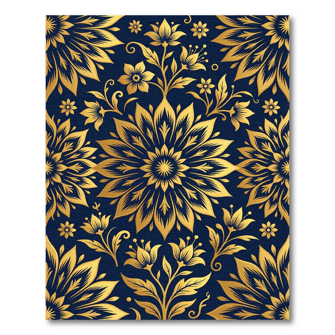 Golden Floral Medallion on Navy Rug