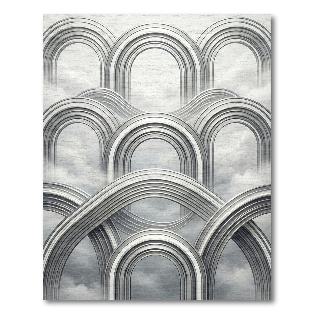 Monochromatic Silver Cloud Arched Structure Rug