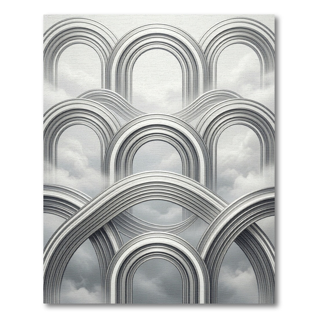 Monochromatic Silver Cloud Arched Structure Rug