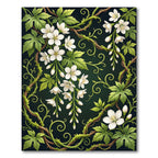 White Blossom Vine Botanical Art Rug