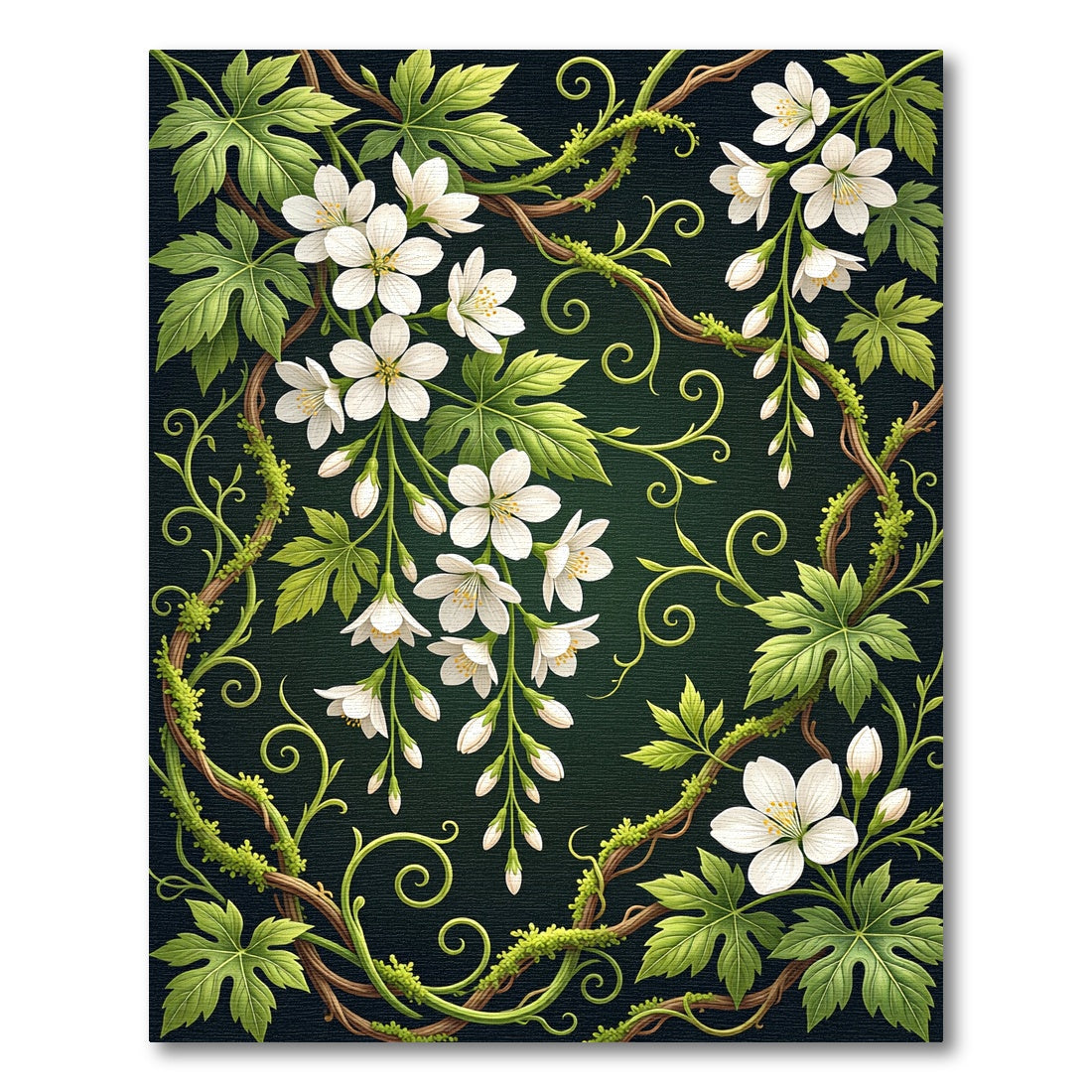 White Blossom Vine Botanical Art Rug