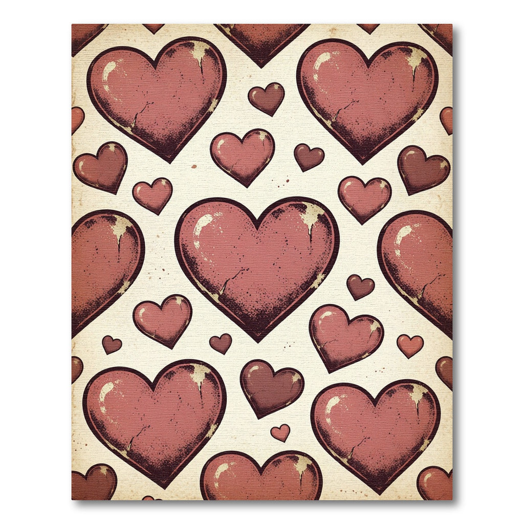 Vintage Distressed Red Heart Scattered Rug