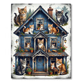 Whimsical Blue House with Cute Cats Rug