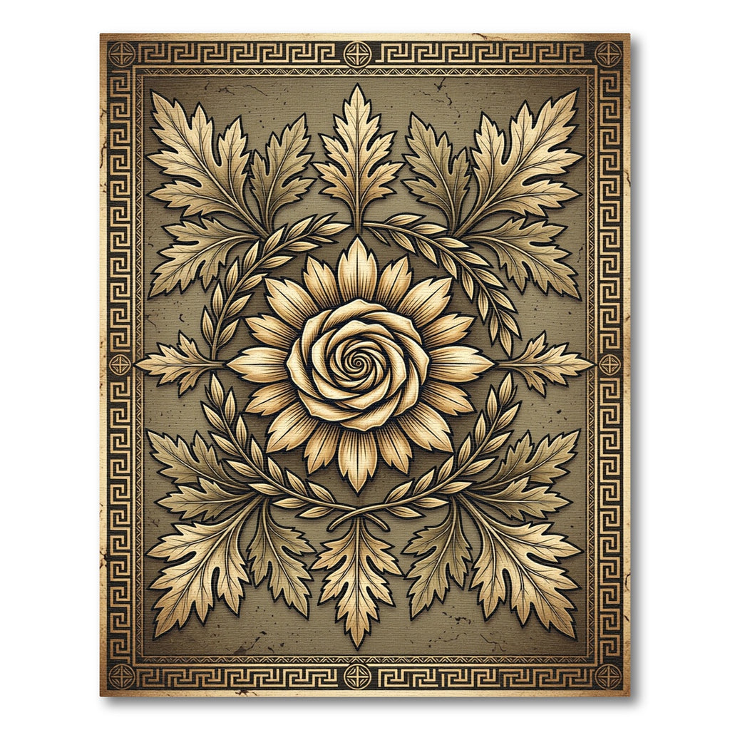 Golden Acanthus Leaf Medallion Gilded Rose Rug