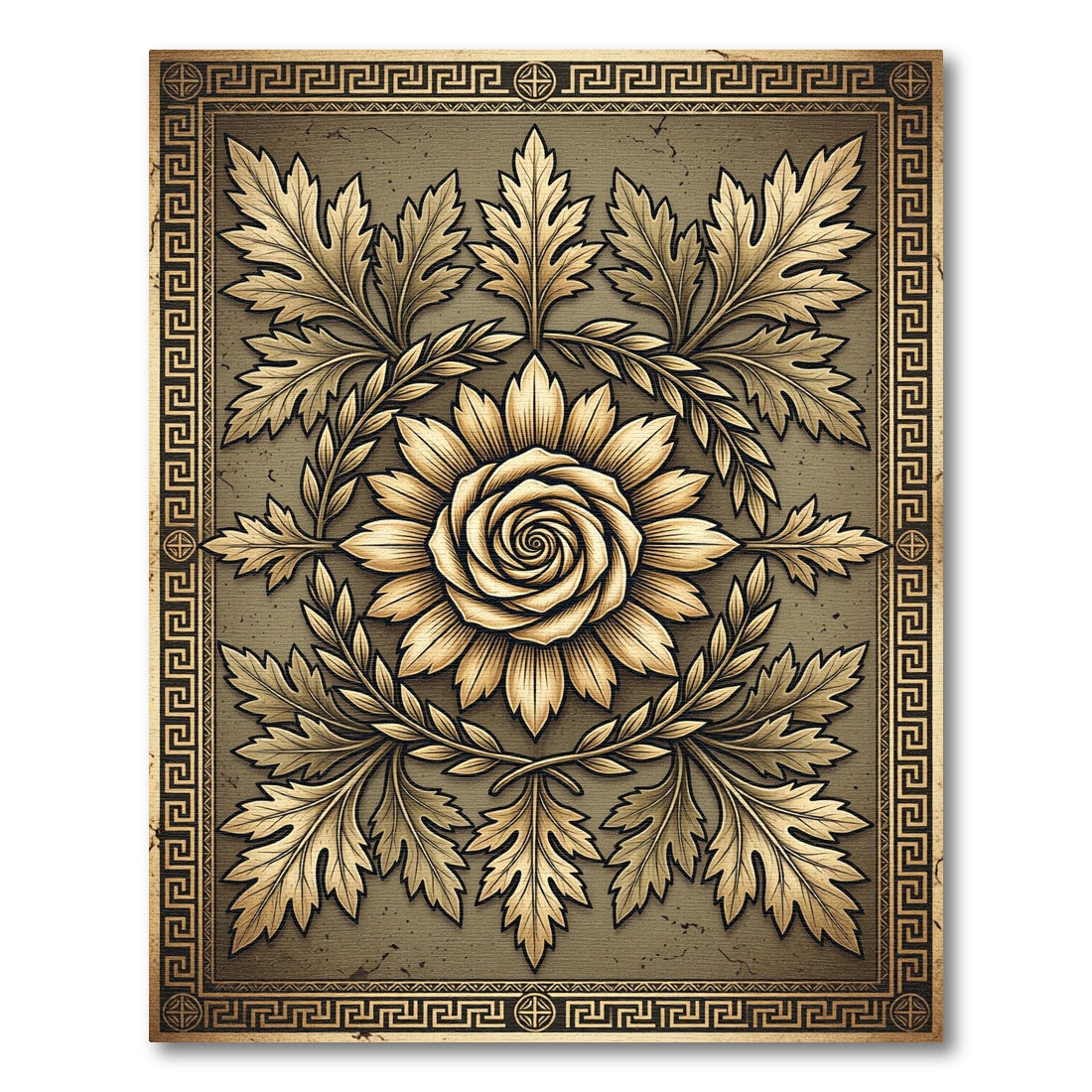 Golden Acanthus Leaf Medallion Gilded Rose Rug