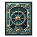 Nautical Teal Ship Wheel Anchor Frame Rug