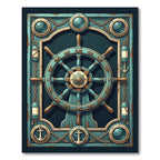 Nautical Teal Ship Wheel Anchor Frame Rug