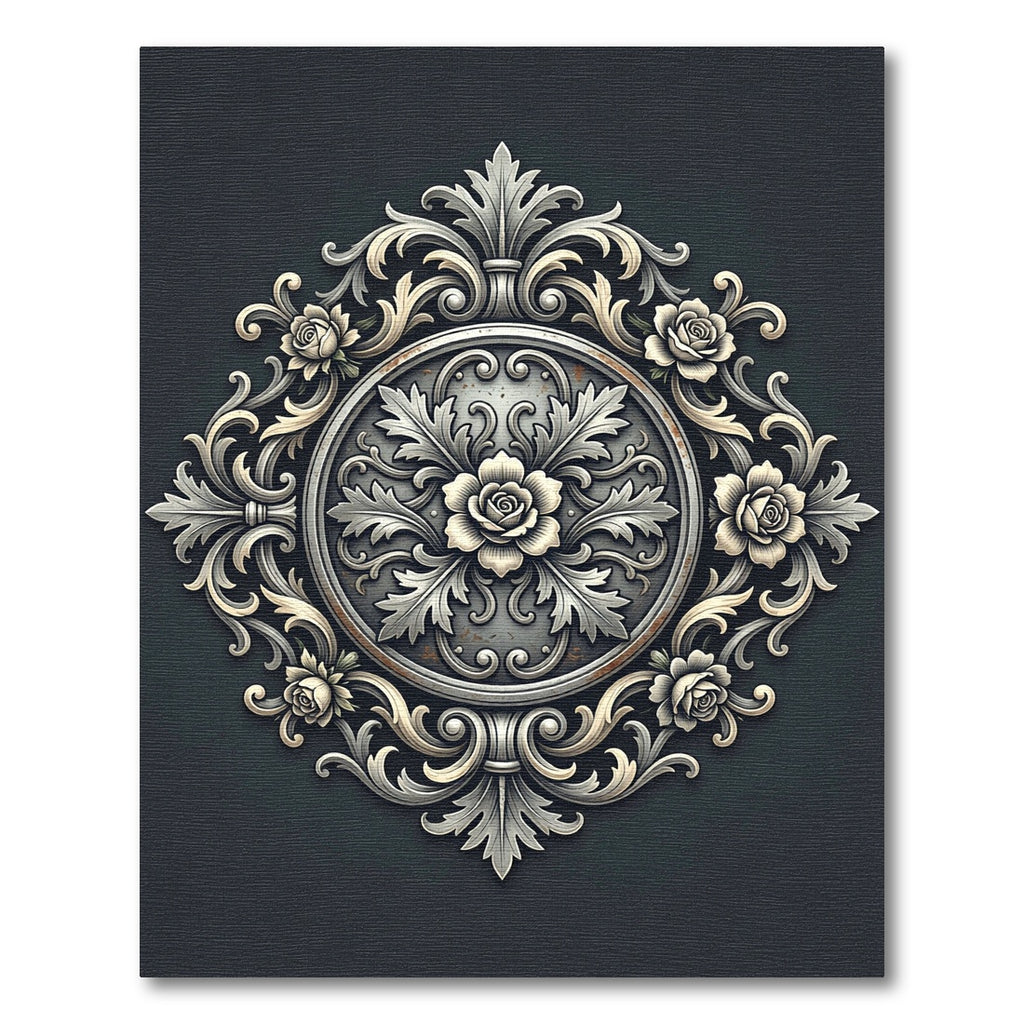 Elegant Gray Rose Floral Medallion Rug