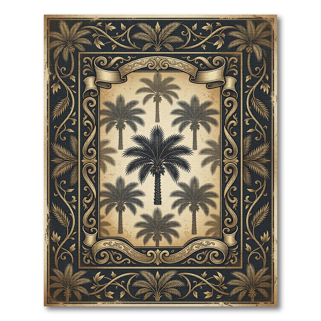 Vintage Gold Tropical Palm Foliage Rug
