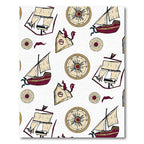 Maroon Sailboat Compass Voyage Print Rug