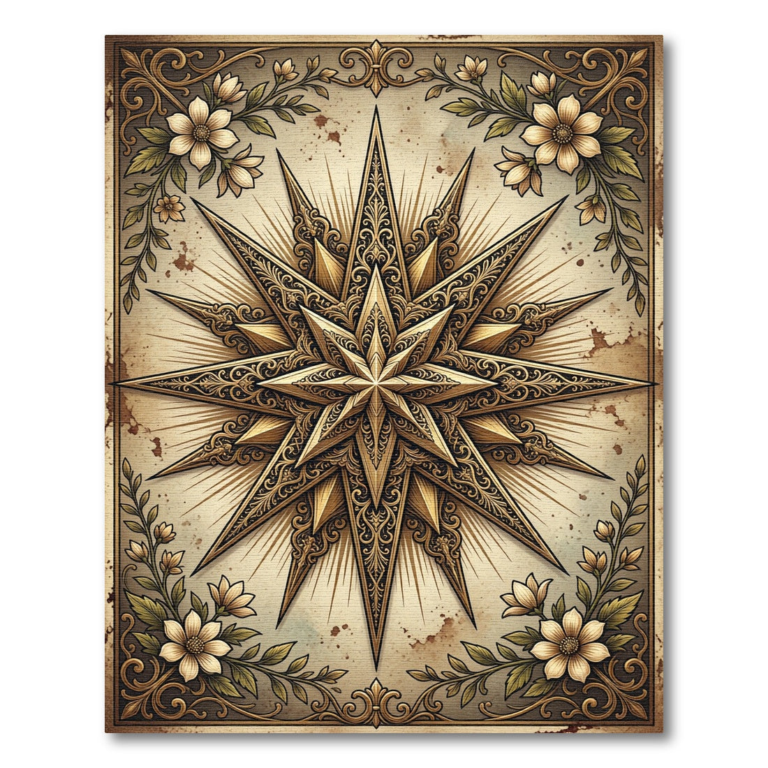 Gilded Celestial Star Floral Art Rug