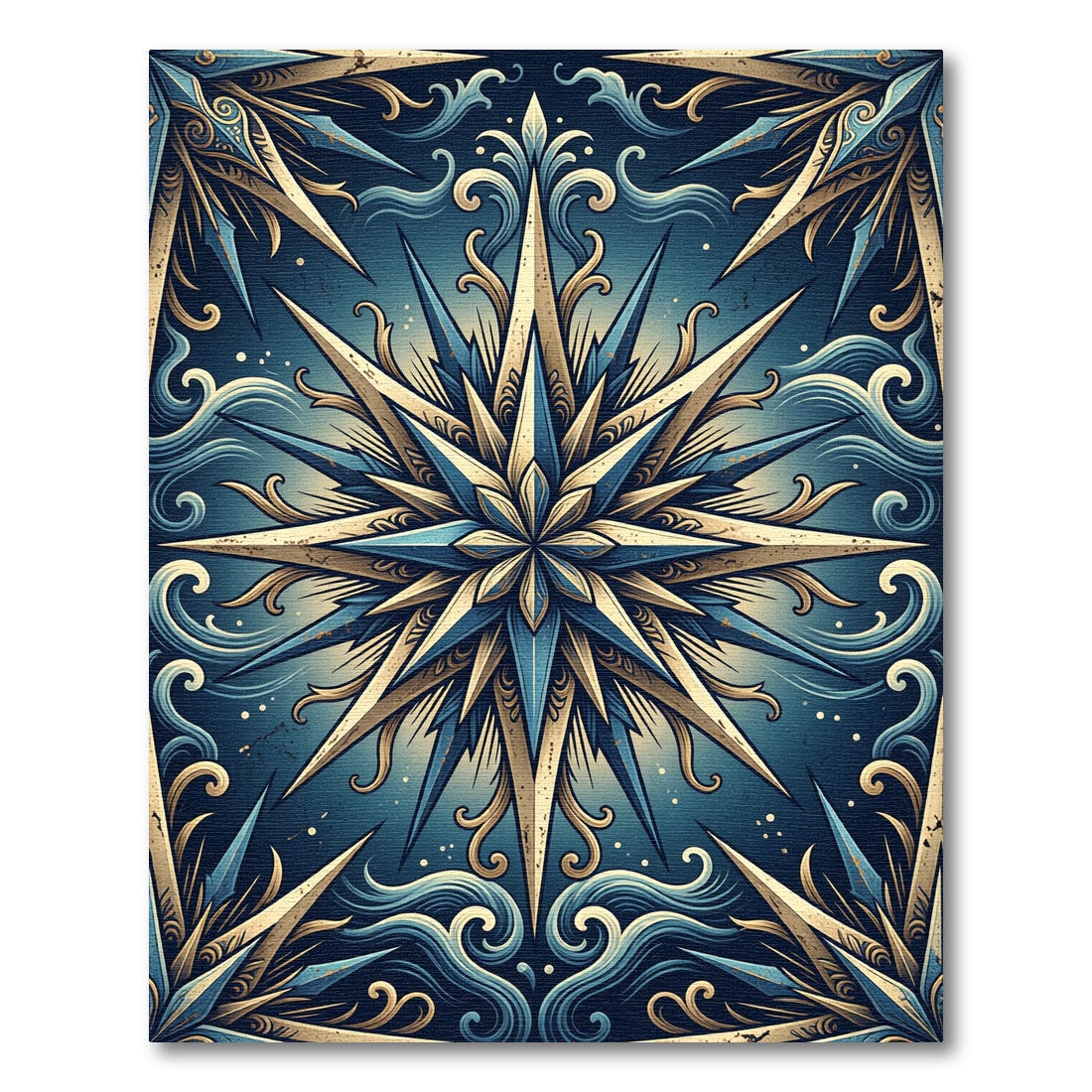 Celestial Blue Gold Starburst Medallion Rug