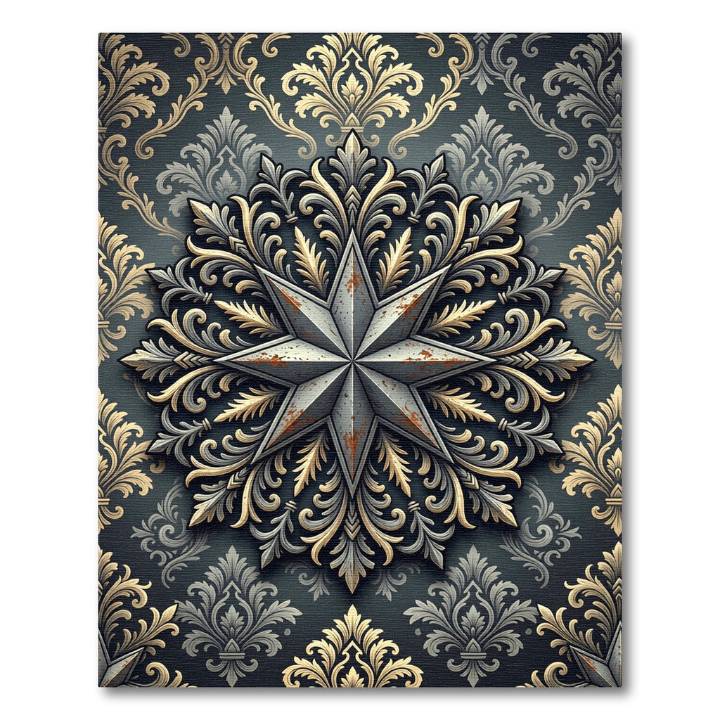 Metallic Star Damask Gold Gray Rug