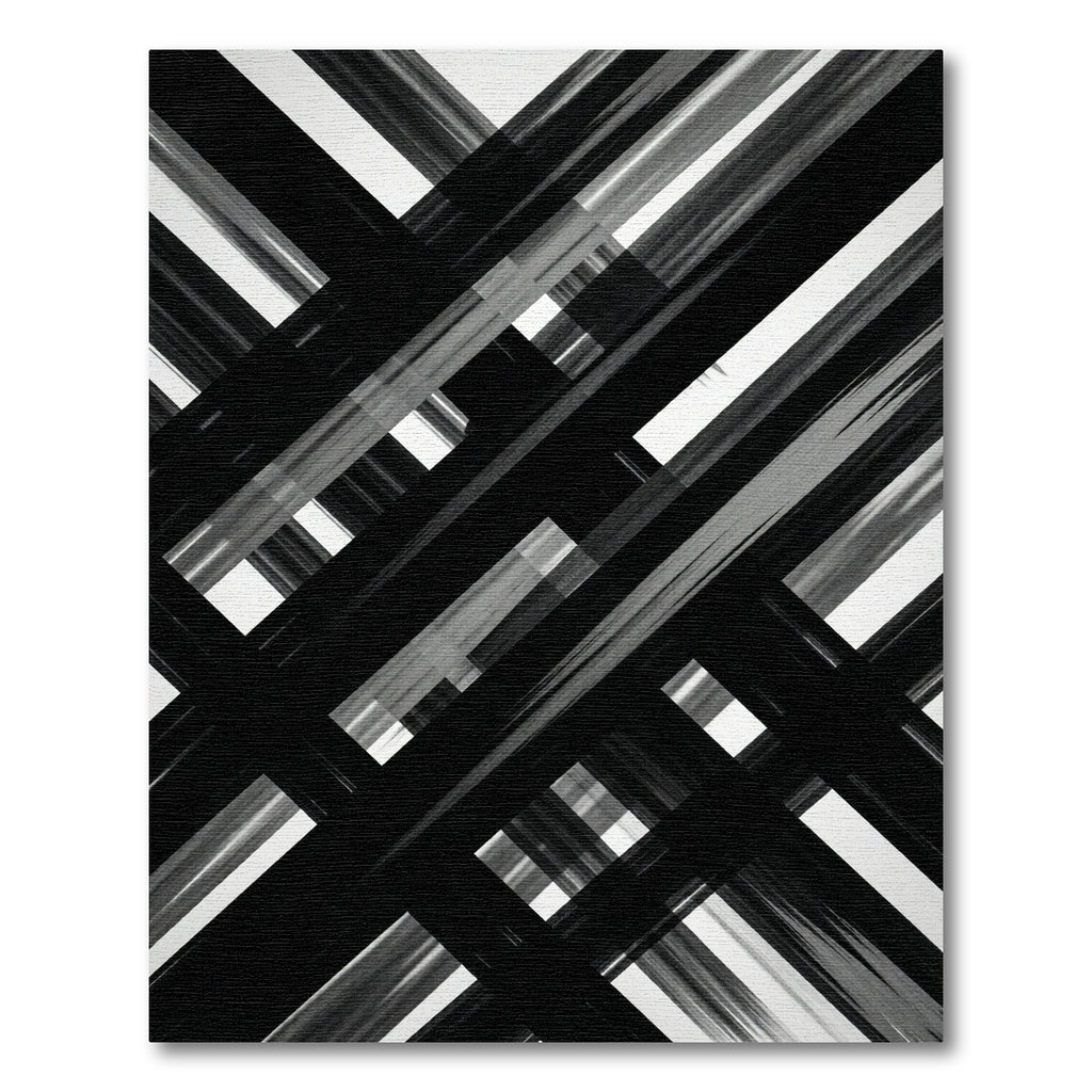 Black White Intersecting Stripe Lines Rug