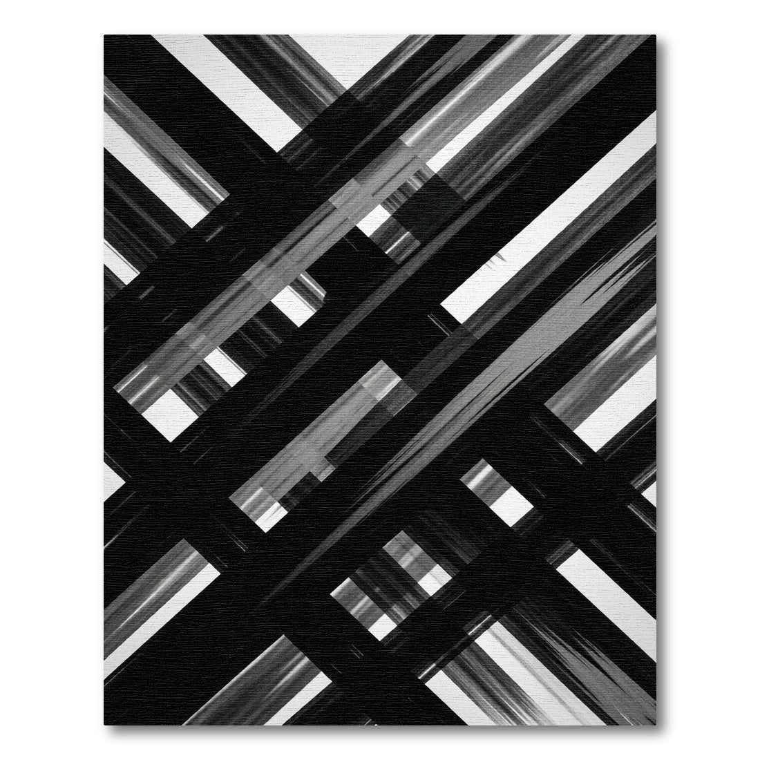 Black White Intersecting Stripe Lines Rug