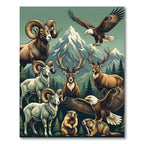 Majestic Mountain Wildlife Forest Scene Rug