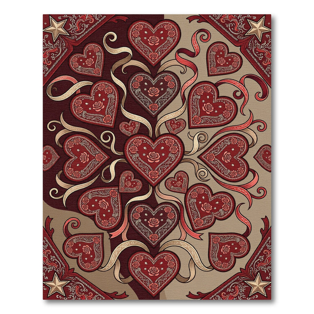 Crimson Red Heart Rose Filigree Rug