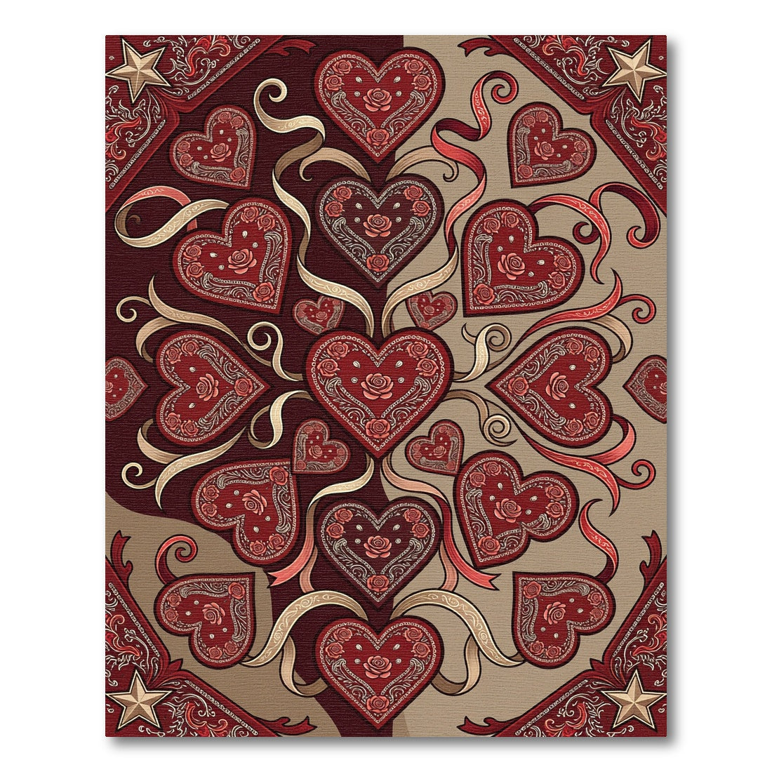 Crimson Red Heart Rose Filigree Rug