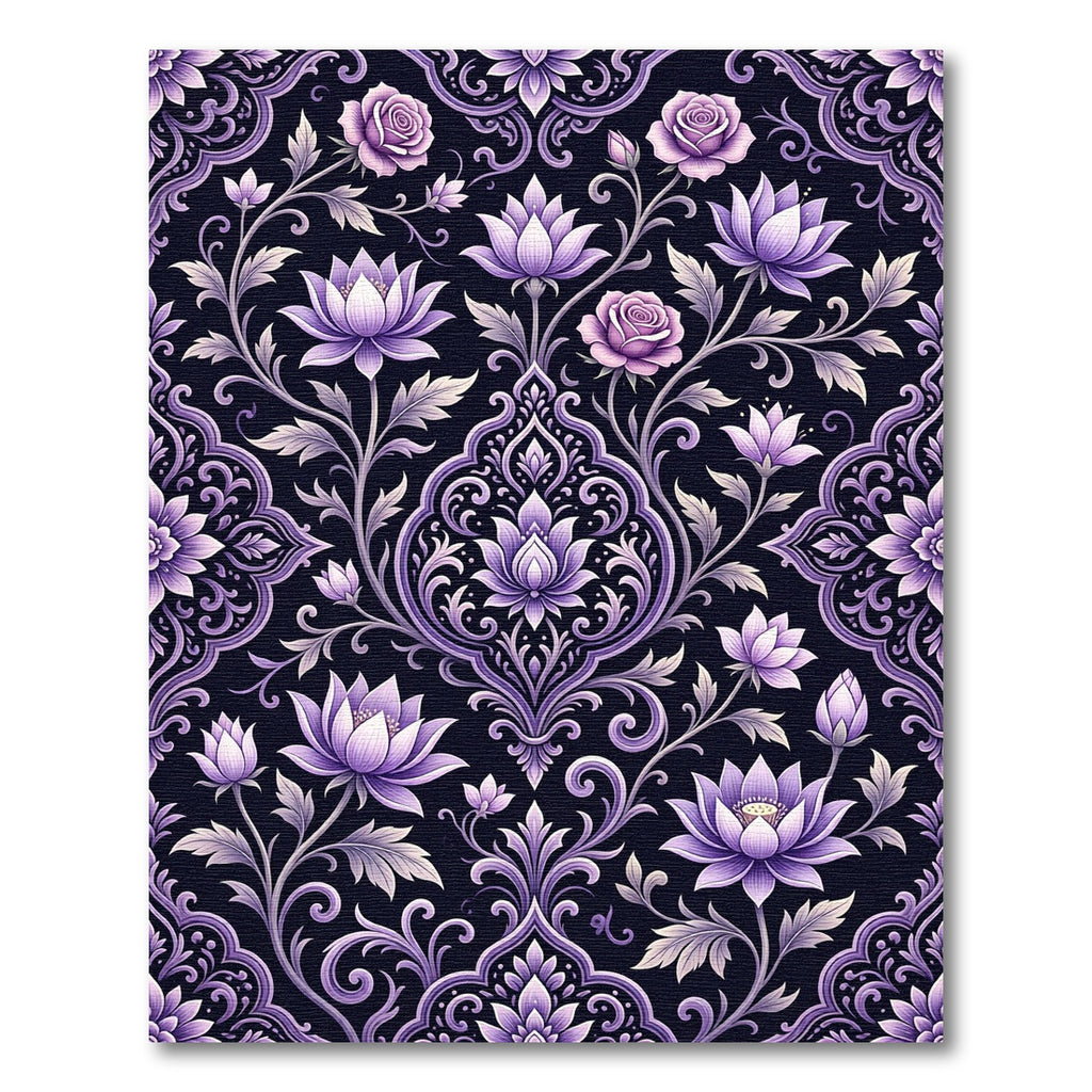 Elegant Purple Rose Lotus Damask Rug