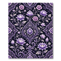 Elegant Purple Rose Lotus Damask Rug