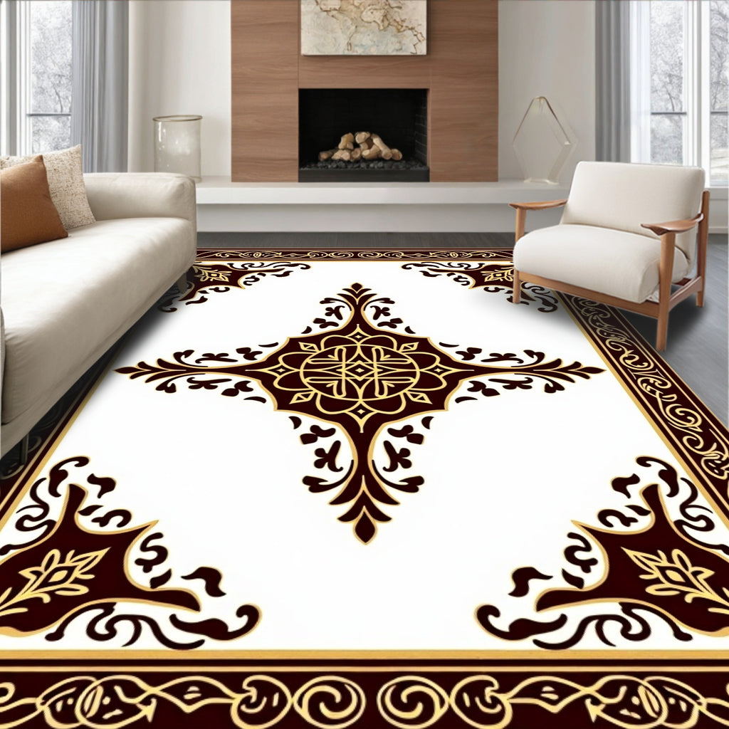 Antique Gold and Burgundy Medallion Frame Rug