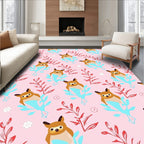 Adorable Brown Owl Pink Floral Rug