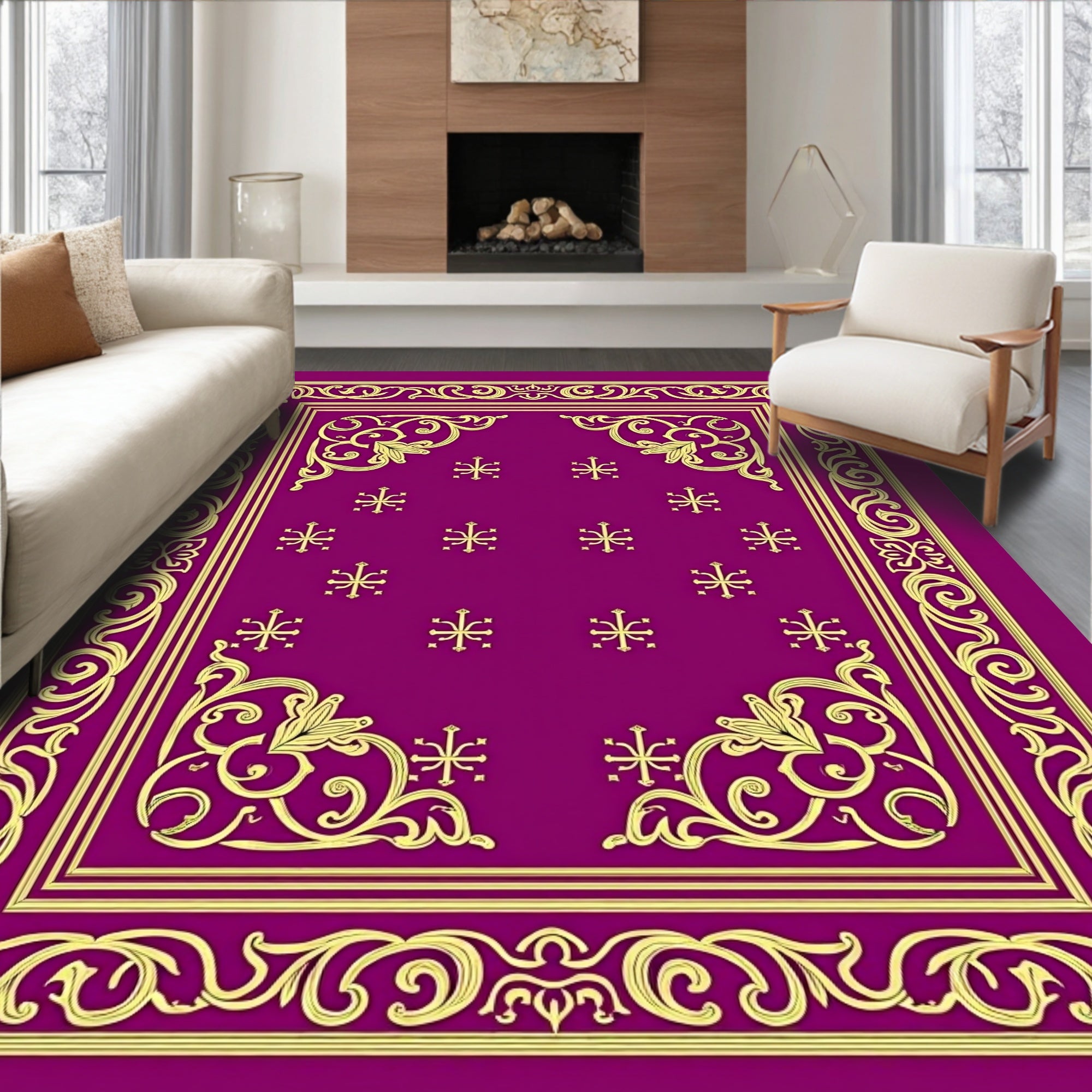 Ornate Gold Plum Scrollwork Rug