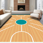 Wood Court Teal Circle Lines Rug