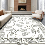 Earthy Leaf Twig Abstract Border Rug