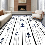 Dark Blue Anchor Wood Striped Rug