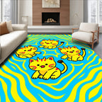 Cute Yellow Kitties Blue Swirls Rug