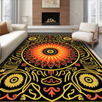 Radiant Sunburst Mandala Black Rug
