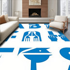 Bold Blue Abstract Letterform Collage Rug