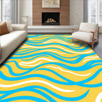 Sunny Yellow Blue White Wavy Stripes Rug