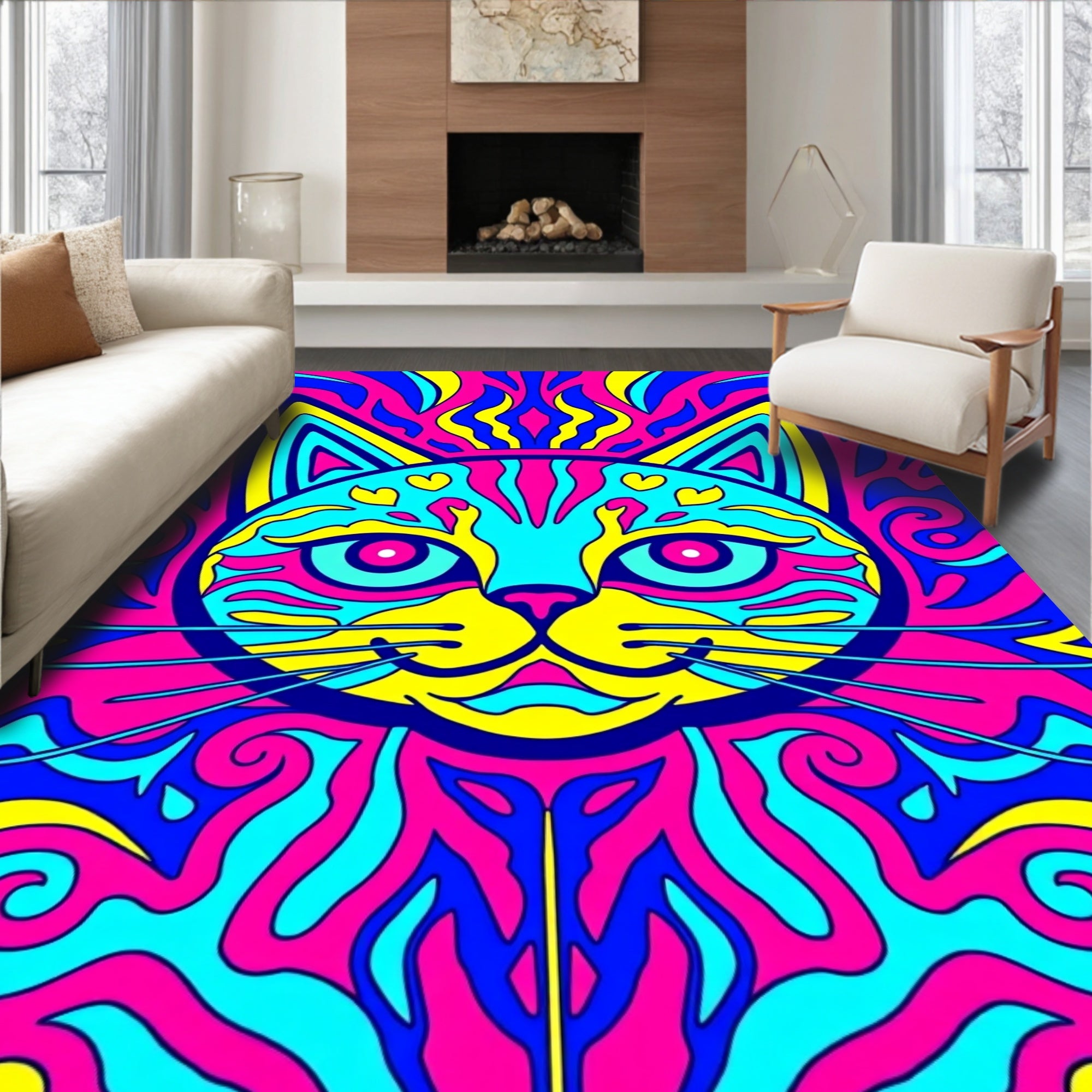 Vibrant Psychedelic Cat Swirl Rug
