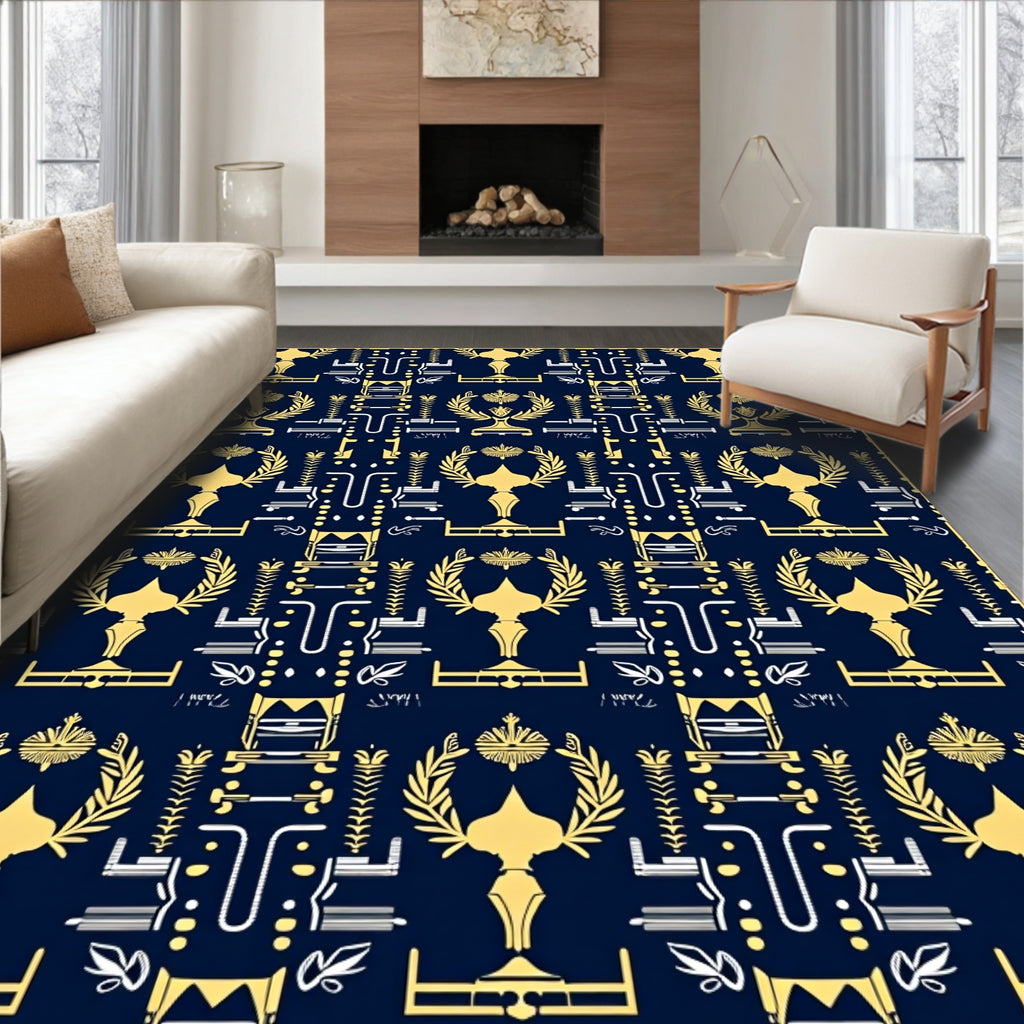 Golden Laurel Trophy Navy Traditional Rug