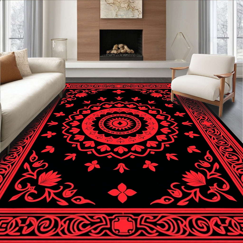 Red Floral Medallion Border Rug