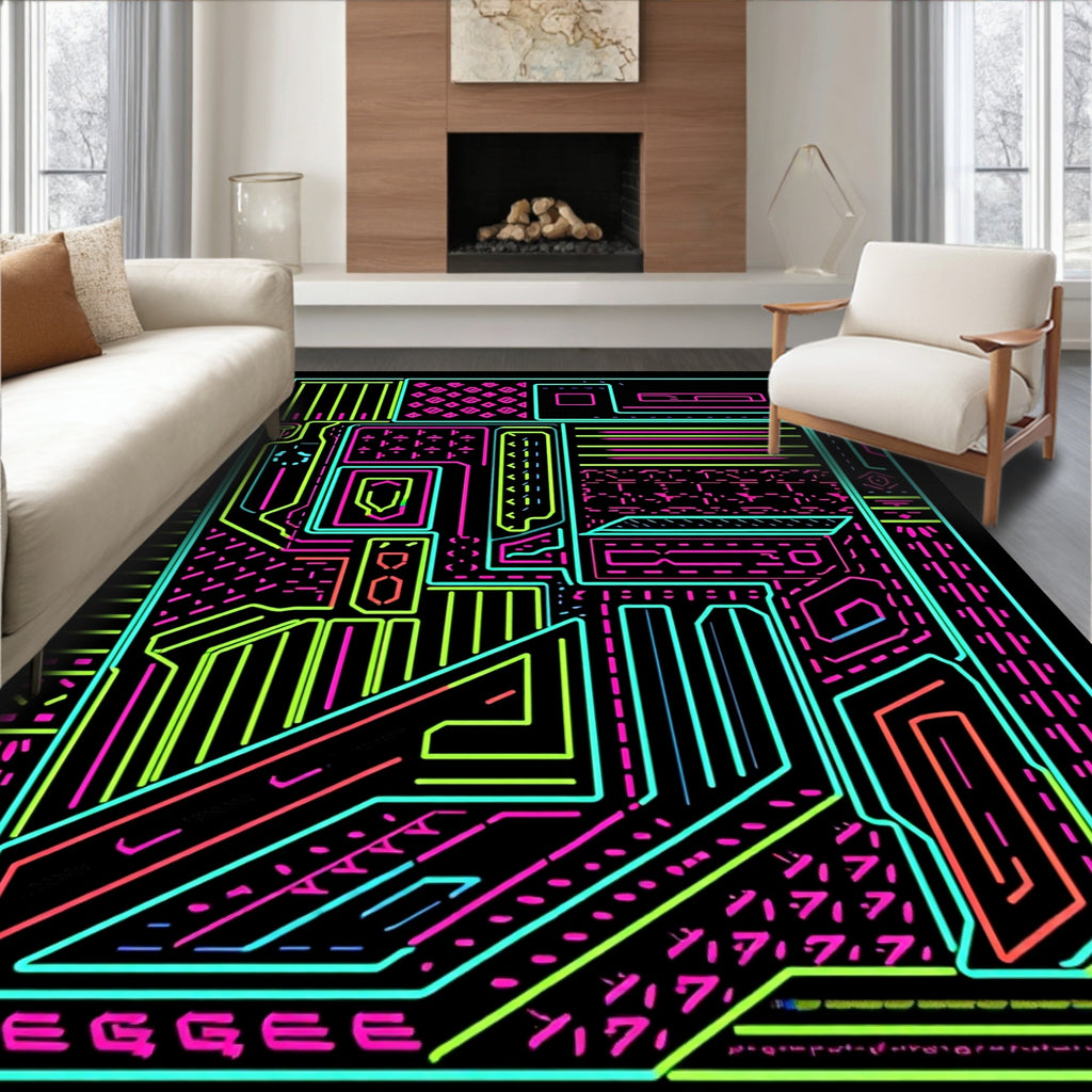 Cyberpunk Neon Abstract Circuit Board Rug