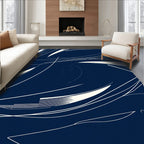 Navy White Abstract Swirl Lines Rug