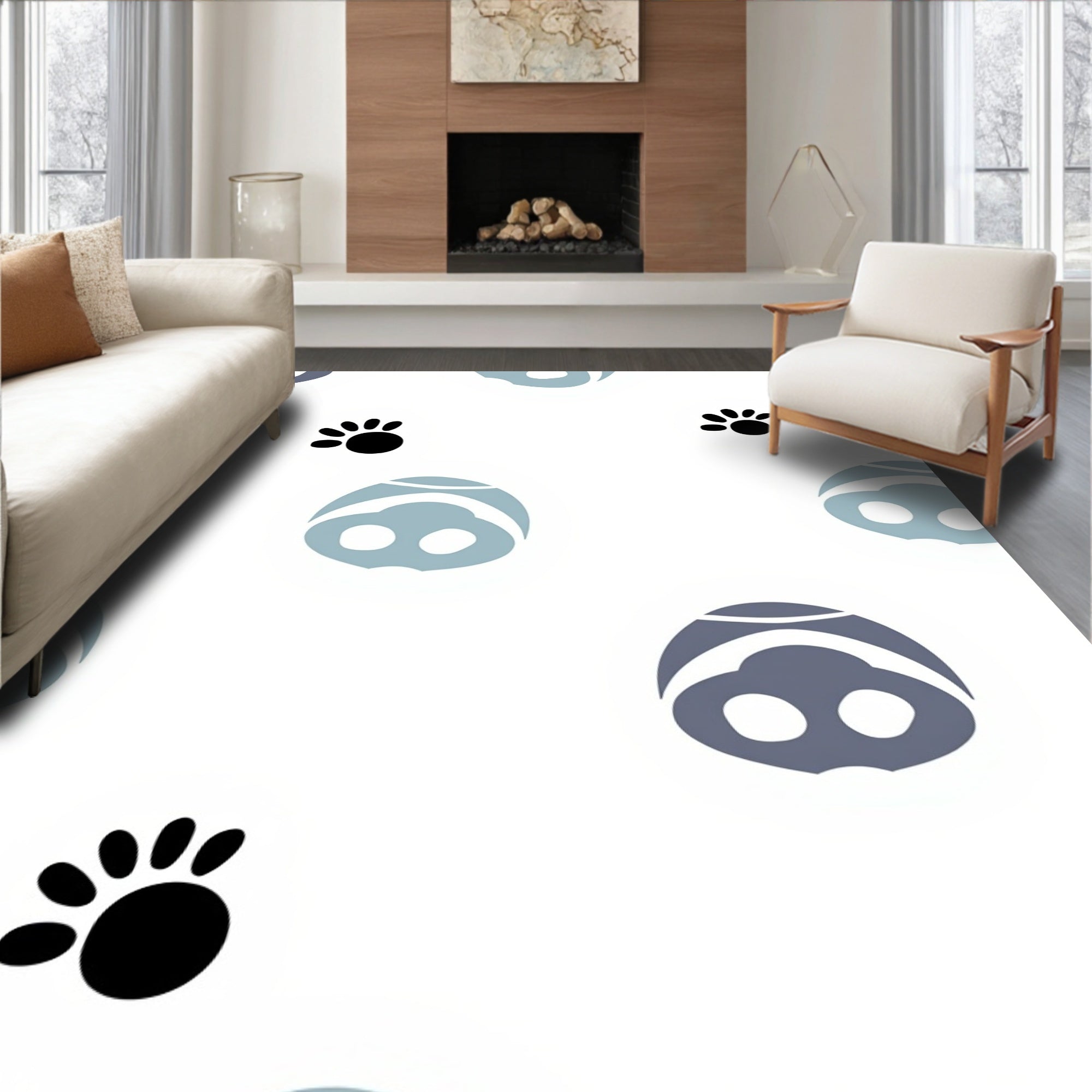 Light Blue Abstract Pig Face Paw Prints Rug
