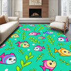 Aqua Fish Plants Cute Cartoon Rug