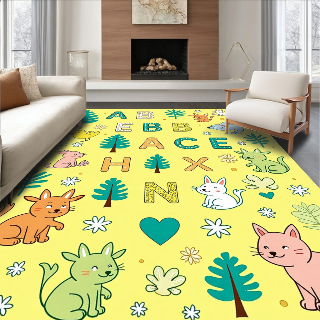 Whimsical Alphabet Meadow Animals Rug