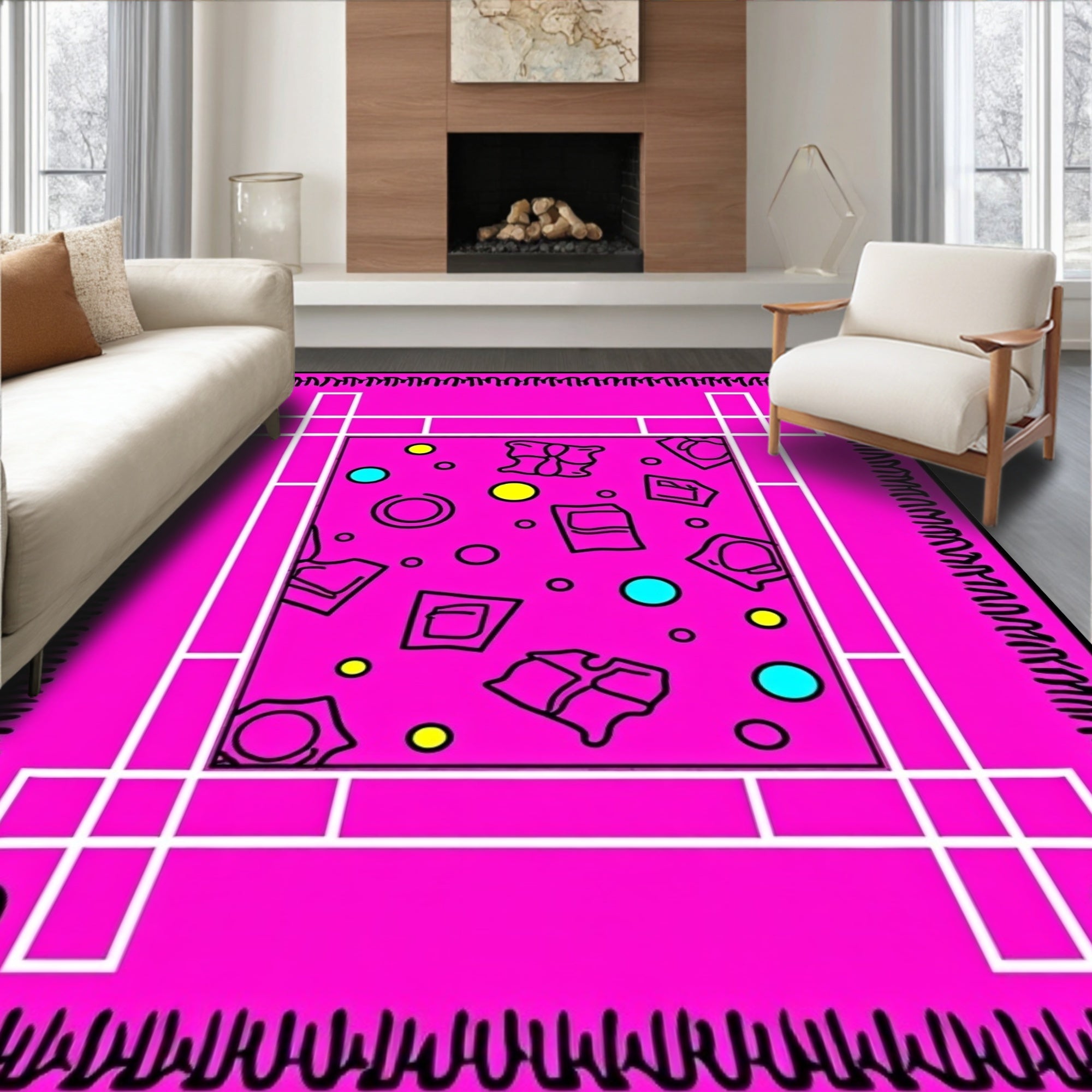 Vibrant Pink Abstract Shape Scatter Rug