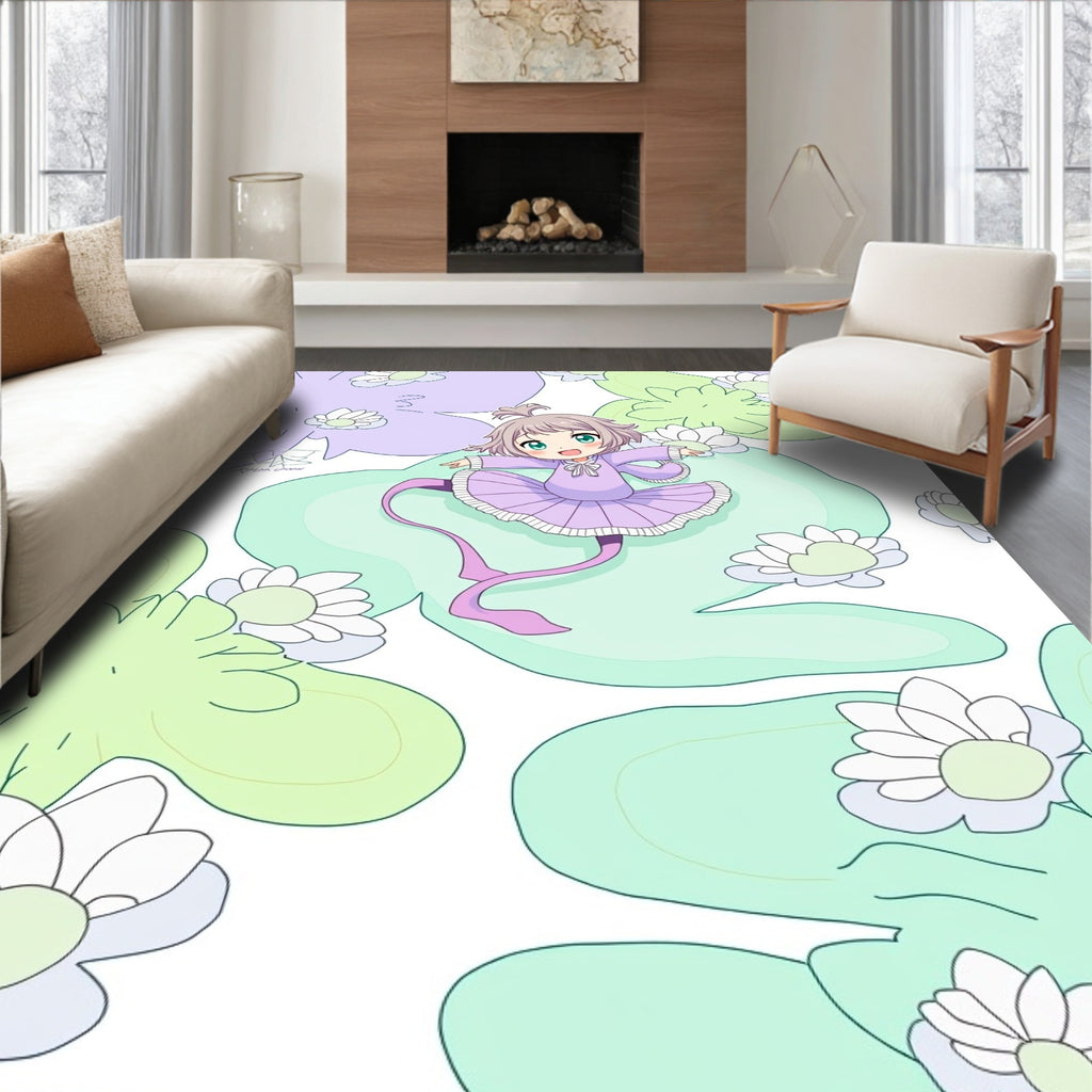 Pastel Lavender Green Floral Girl Rug
