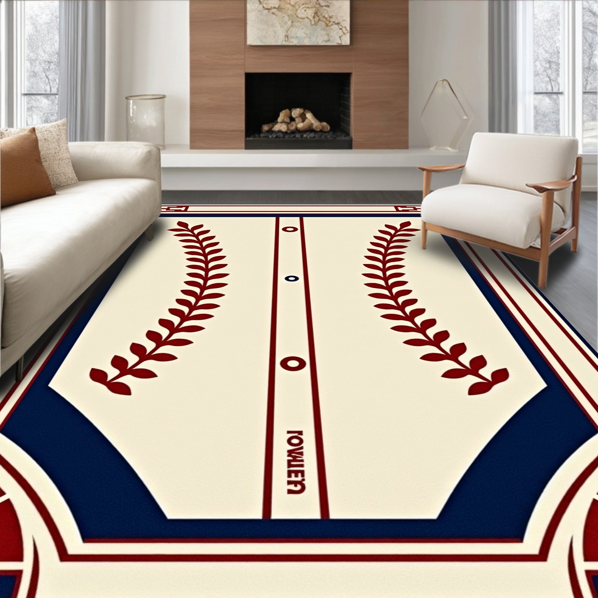Crimson Navy Laurel Baseball Jersey Rug